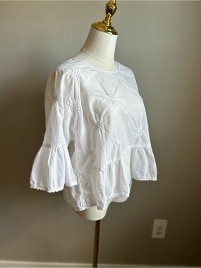 Boho Women’s White Embroidered Bell Sleeve Top festival summer coachella coastal